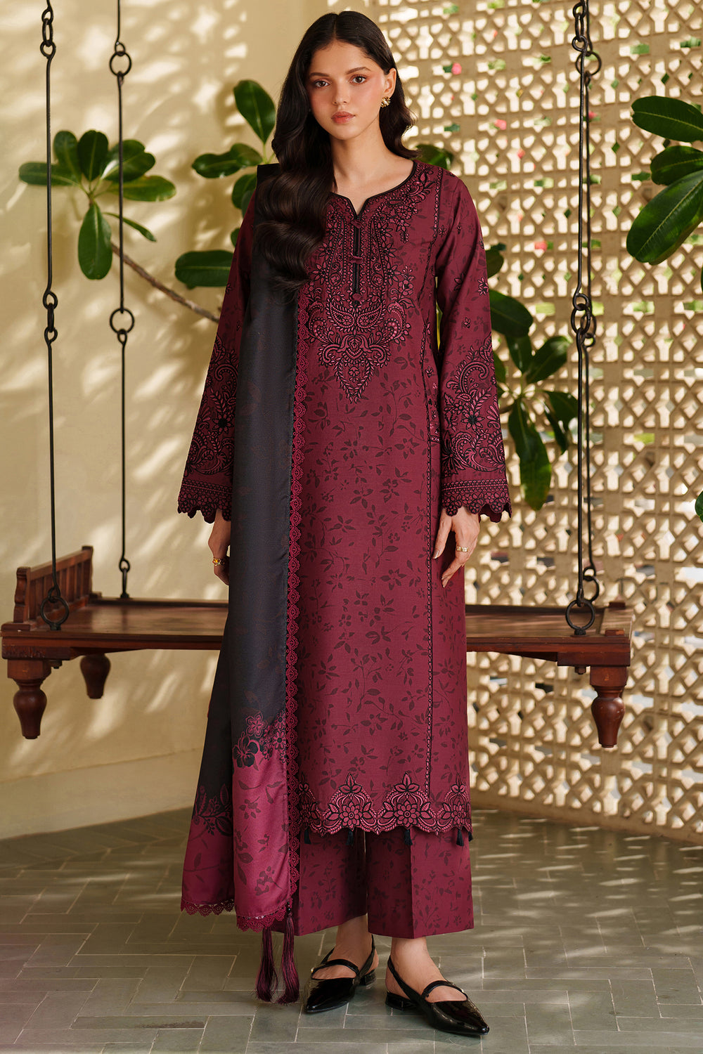 Farasha | Meline Premium Viscose 25 | Sable Bloom - Luxury Dress - available at Maria Faisal in UK and USA.