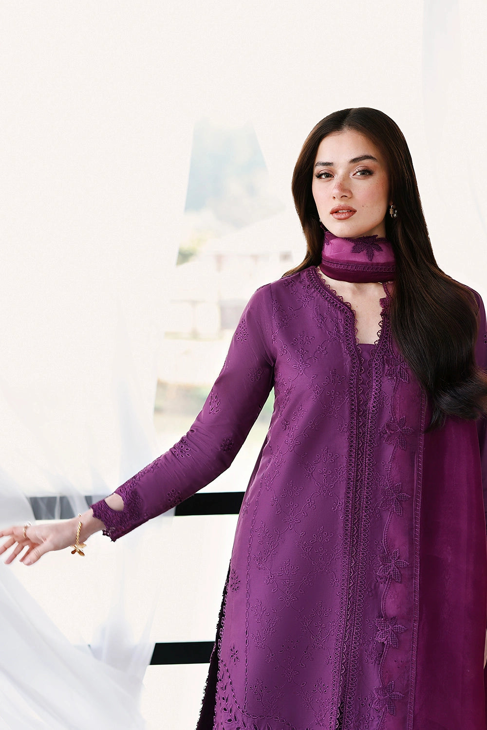 Azure | Luxury Lawn 26 | Mulberry - Dress - available at Maria Faisal in UK and USA.