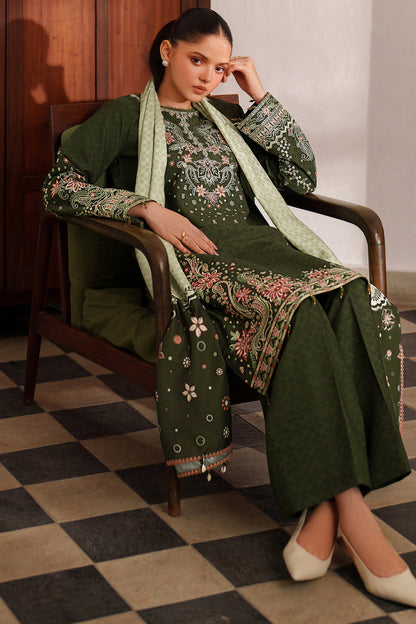 Farasha | Meline Premium Viscose 25 | Olive Drape - Luxury Dress - available at Maria Faisal in UK and USA.