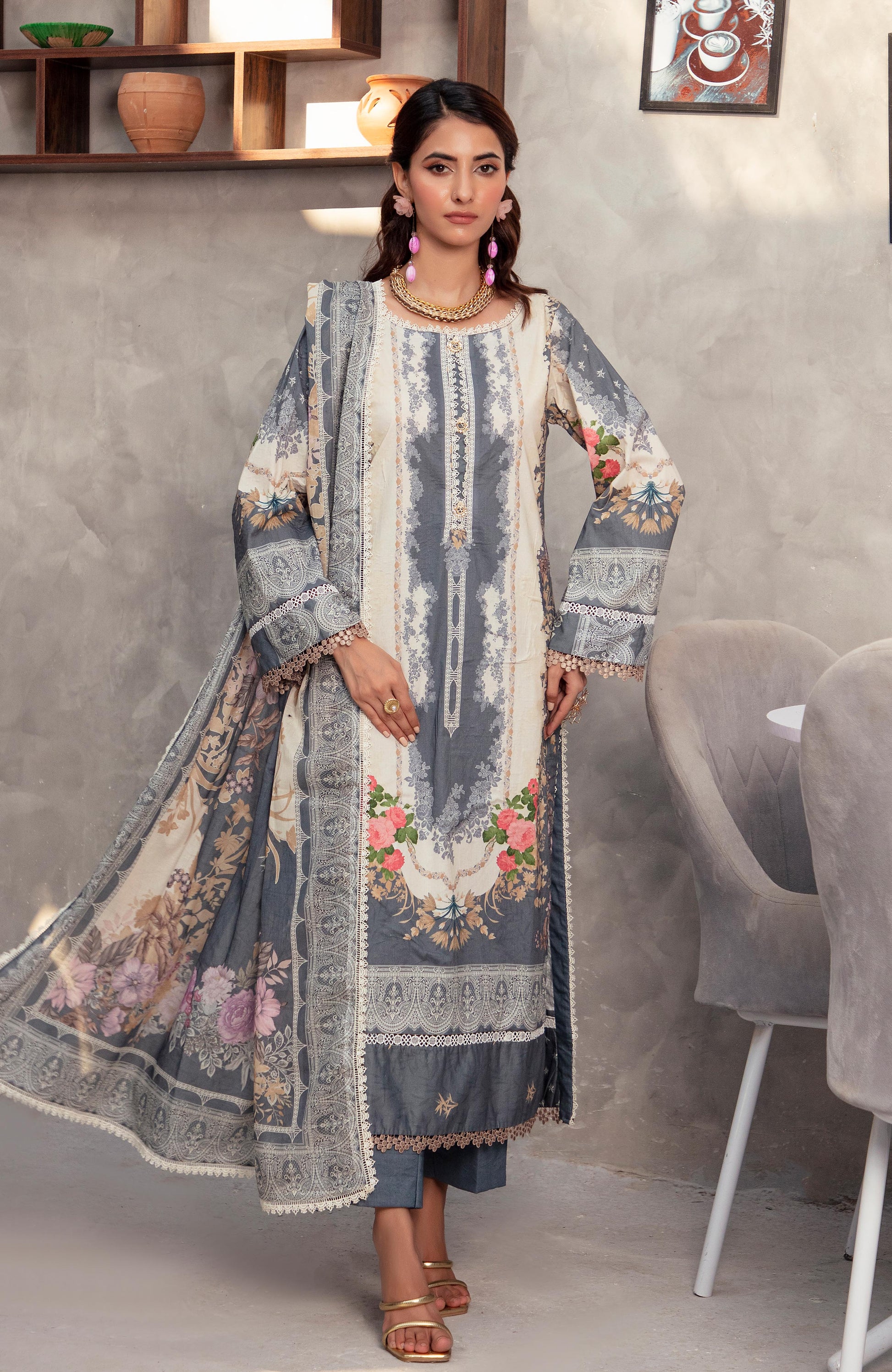 Alzohaib | Digital Printed Cambric | Colors Digital Cambric 3 Piece-CDC-2-25-08 - Ladies Clothes - Maria Faisal