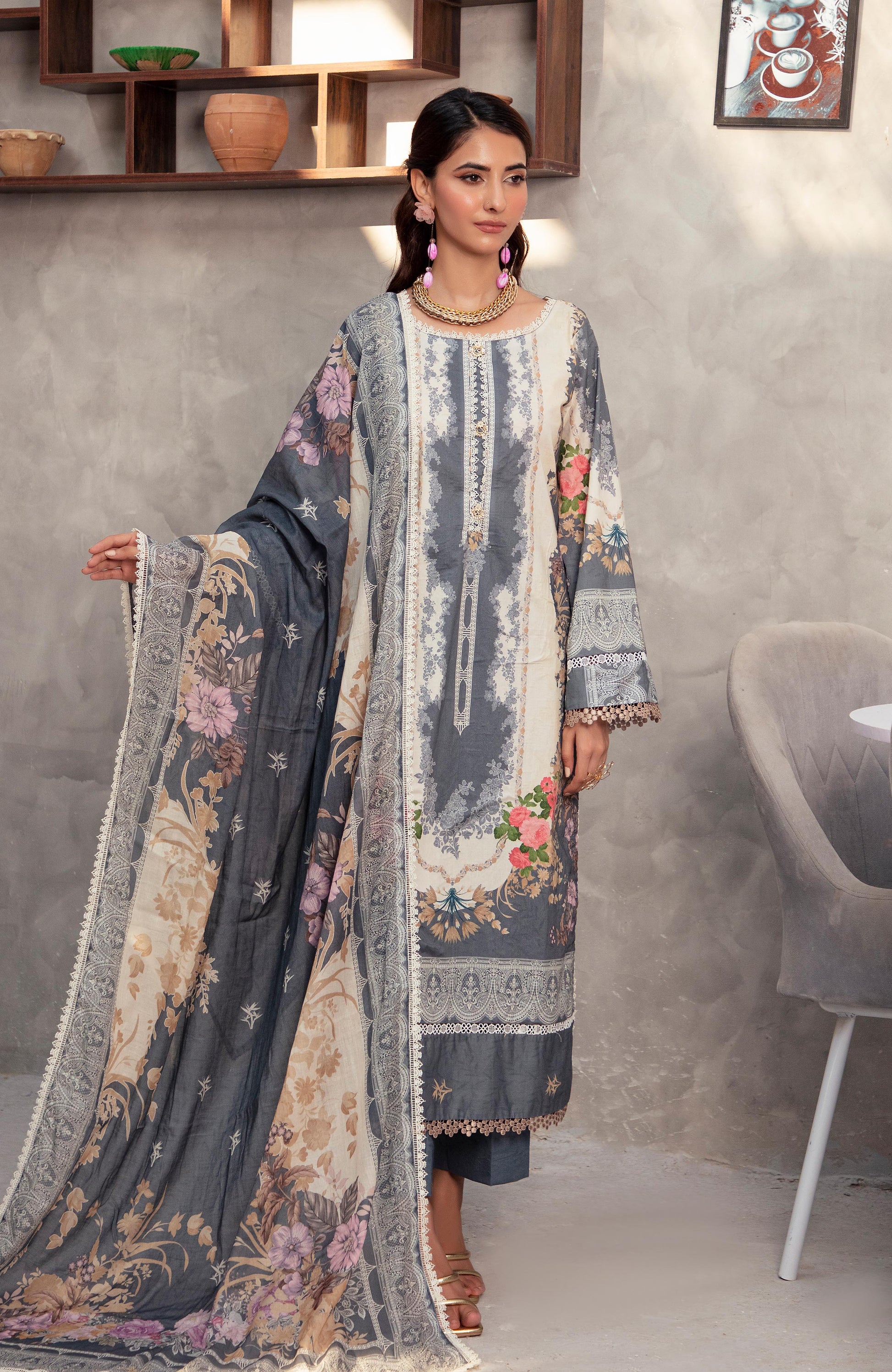 Alzohaib | Digital Printed Cambric | Colors Digital Cambric 3 Piece-CDC-2-25-08 - Ladies Clothes - Maria Faisal