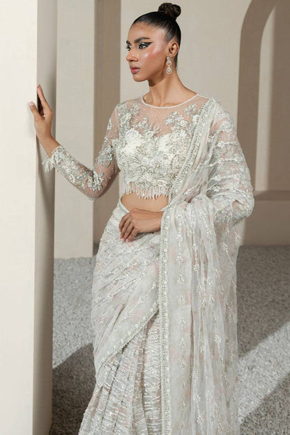 Khakaa | Serie Luxuriante 25 | White Orchid Saree - Ladies Clothes - Maria Faisal