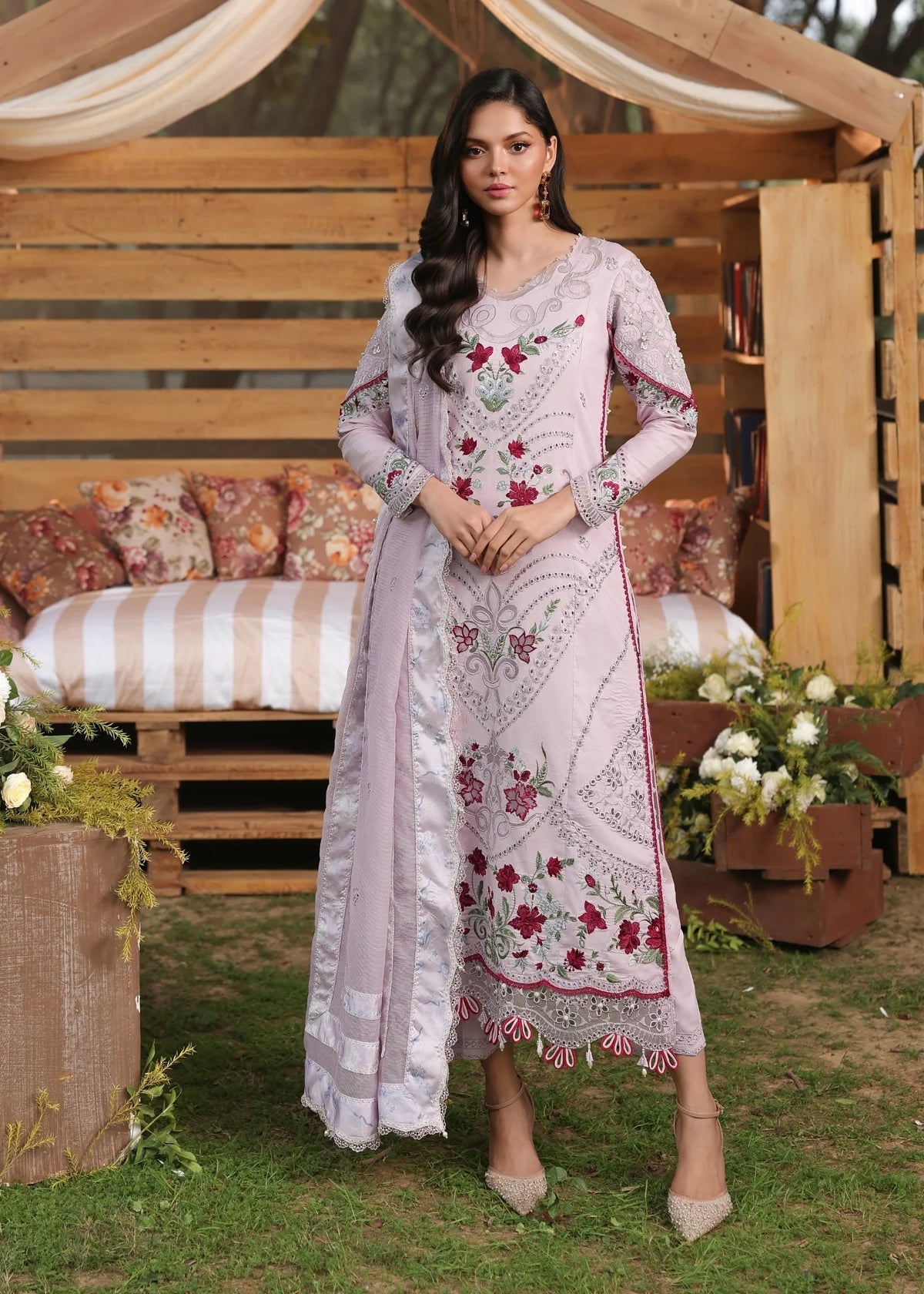 Sardinia | Tales of Petals | LAVENDAR HAZE - Luxury Dress - available at Maria Faisal in UK and USA.