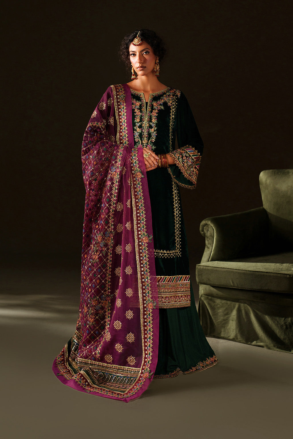 Iznik | Velvet 25 | IV-74 Embroidered Velvet - Formal Dress - available at Maria Faisal in UK and USA.