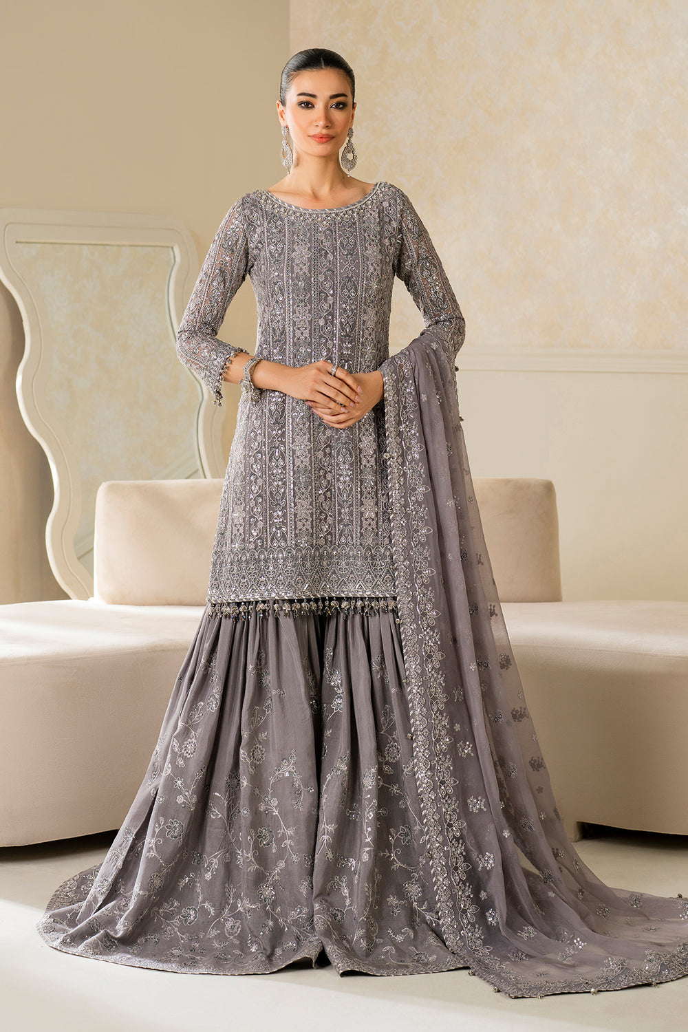 Baroque | Formals Collection | EMBROIDERED CHIFFON UF-4161 - Formal Dress - available at Maria Faisal in UK and USA.