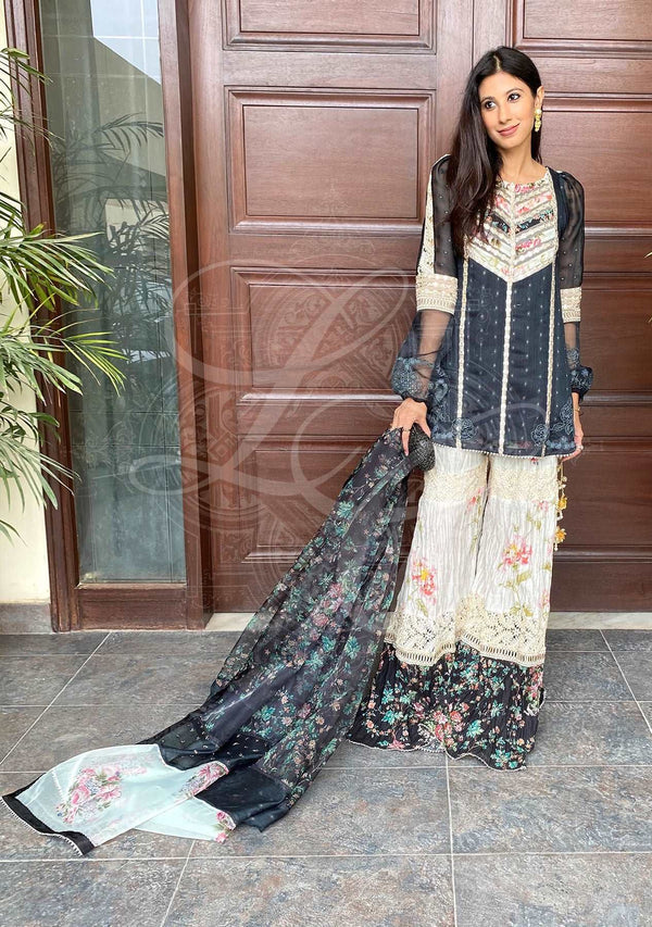 Layla Chatoor | Luxury Pret | Grey Beige - Luxury Dress - available at Maria Faisal in UK and USA.