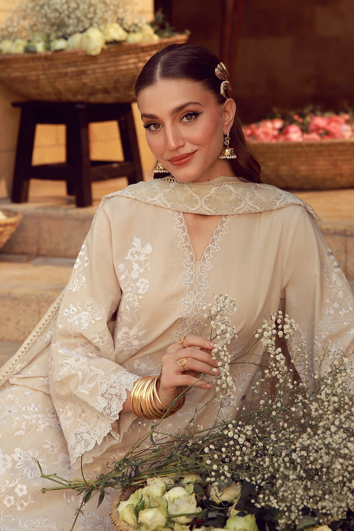 Sahar | Festive Edit 26 | Ivory Mirage - Luxury Dress - available at Maria Faisal in UK and USA.
