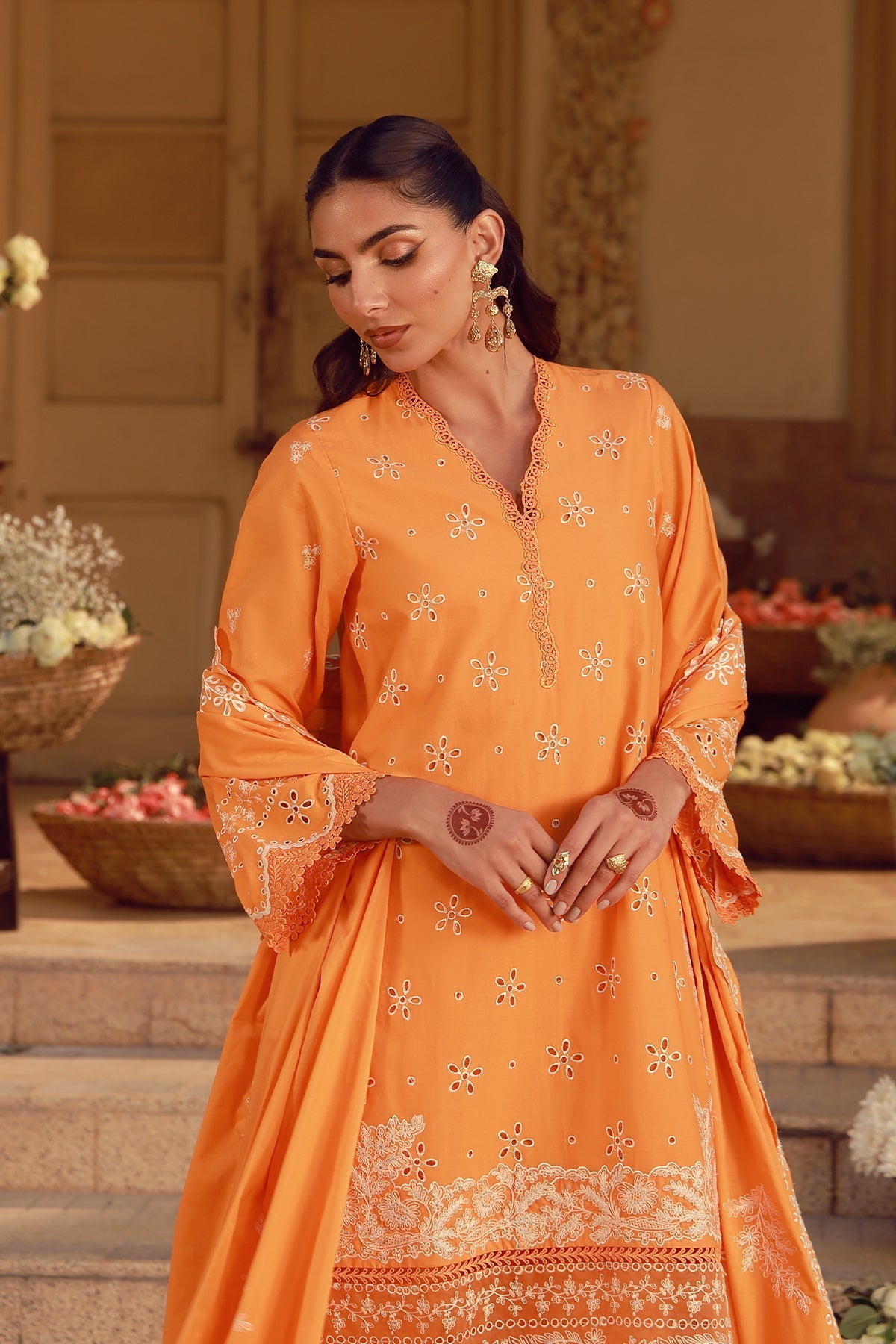 Sahar | Festive Edit 26 | Marigold Fiesta - Luxury Dress - available at Maria Faisal in UK and USA.