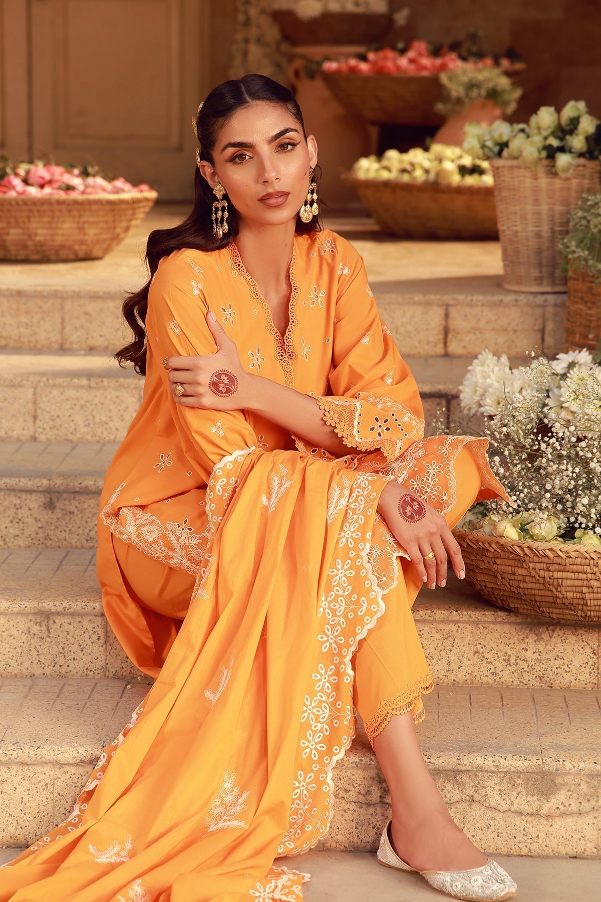 Sahar | Festive Edit 26 | Marigold Fiesta - Luxury Dress - available at Maria Faisal in UK and USA.