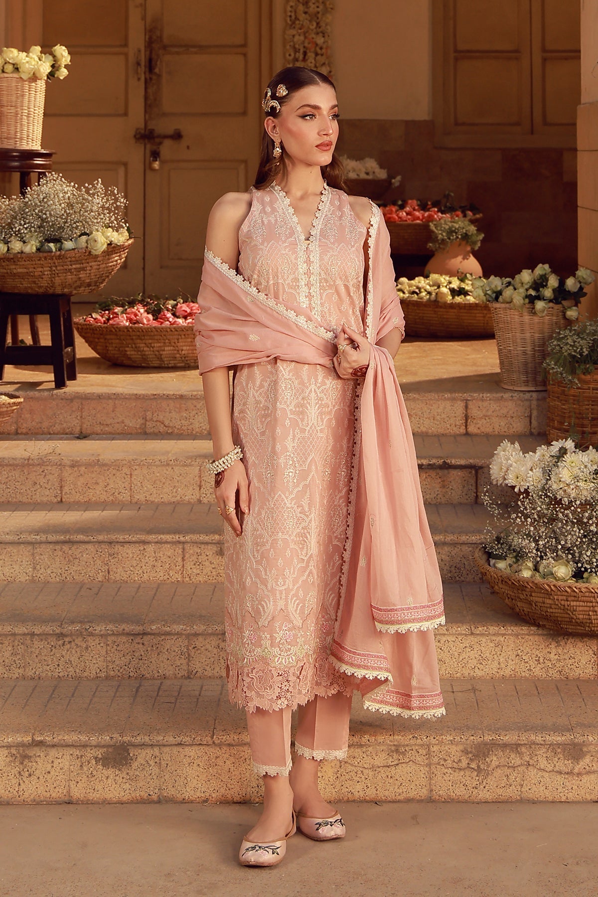 Sahar | Festive Edit 26 | Peach Blosoom Muse - Luxury Dress - available at Maria Faisal in UK and USA.