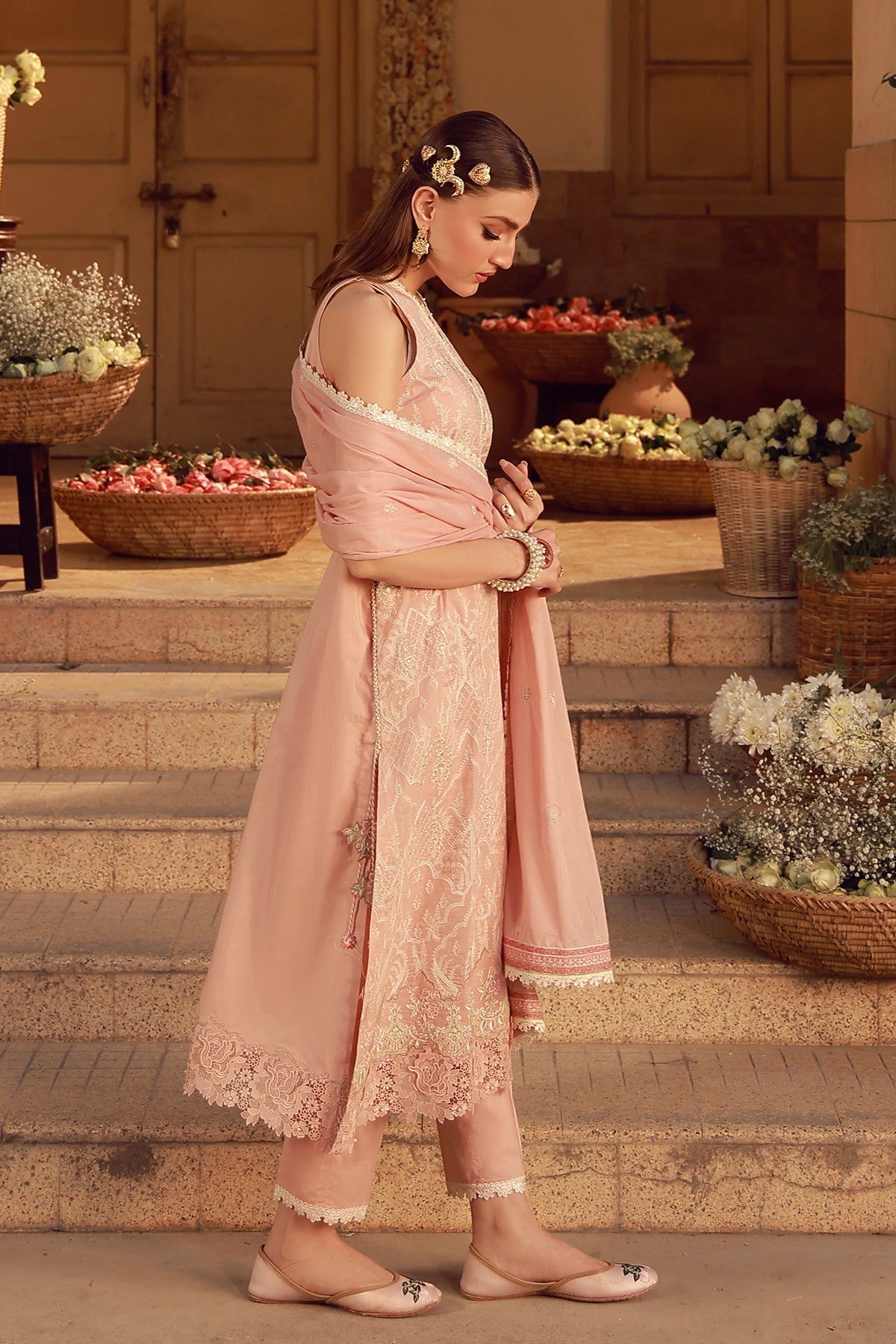 Sahar | Festive Edit 26 | Peach Blosoom Muse - Luxury Dress - available at Maria Faisal in UK and USA.