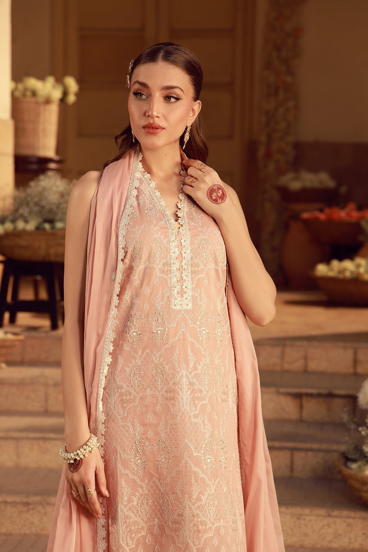 Sahar | Festive Edit 26 | Peach Blosoom Muse - Luxury Dress - available at Maria Faisal in UK and USA.