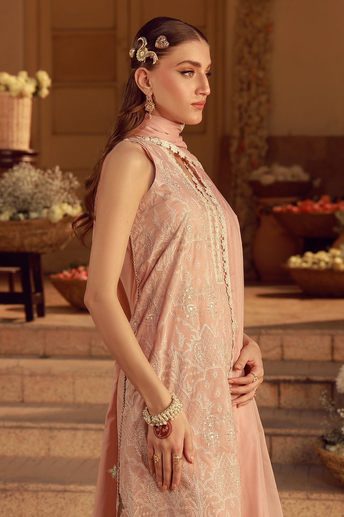 Sahar | Festive Edit 26 | Peach Blosoom Muse - Luxury Dress - available at Maria Faisal in UK and USA.