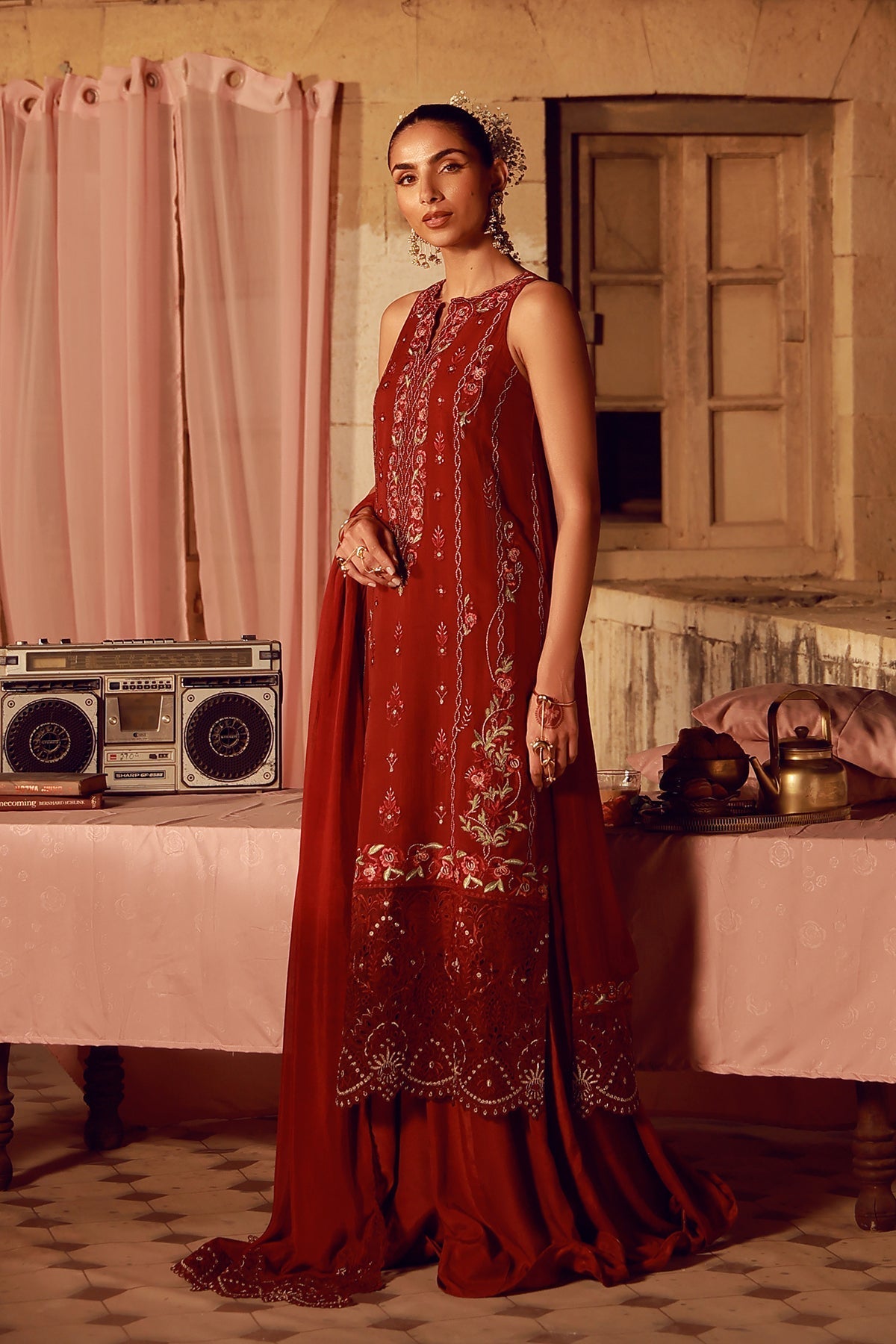Sahar | Festive Edit 26 | Crimson Carnival - Luxury Dress - available at Maria Faisal in UK and USA.