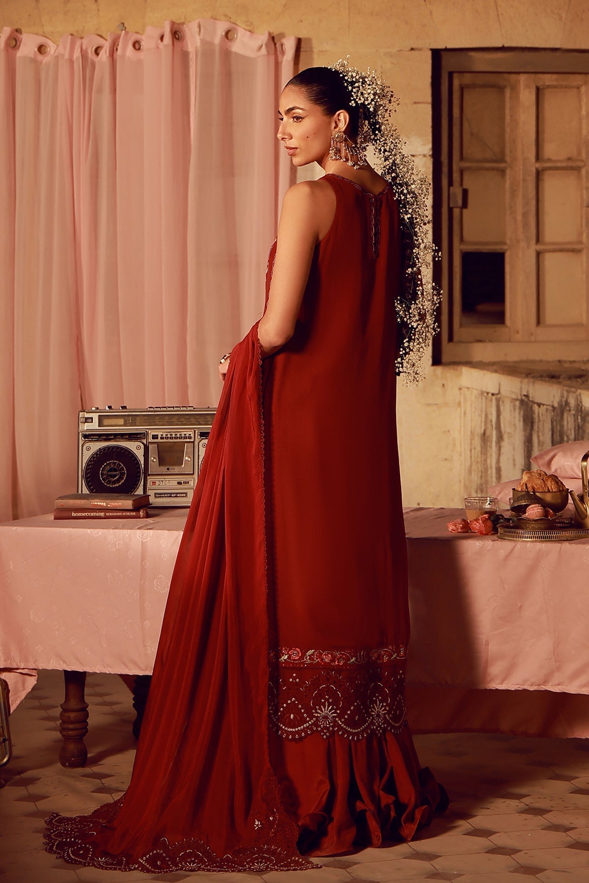 Sahar | Festive Edit 26 | Crimson Carnival - Luxury Dress - available at Maria Faisal in UK and USA.