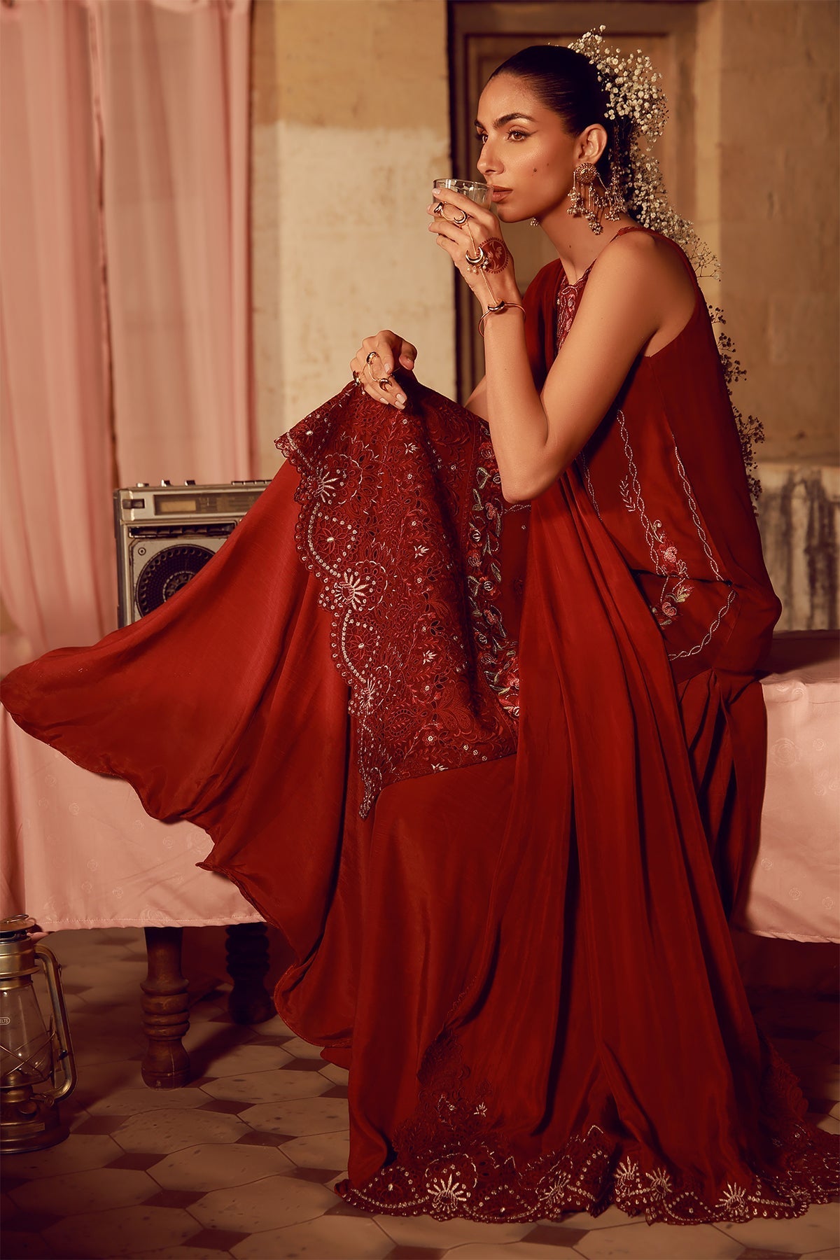 Sahar | Festive Edit 26 | Crimson Carnival - Luxury Dress - available at Maria Faisal in UK and USA.