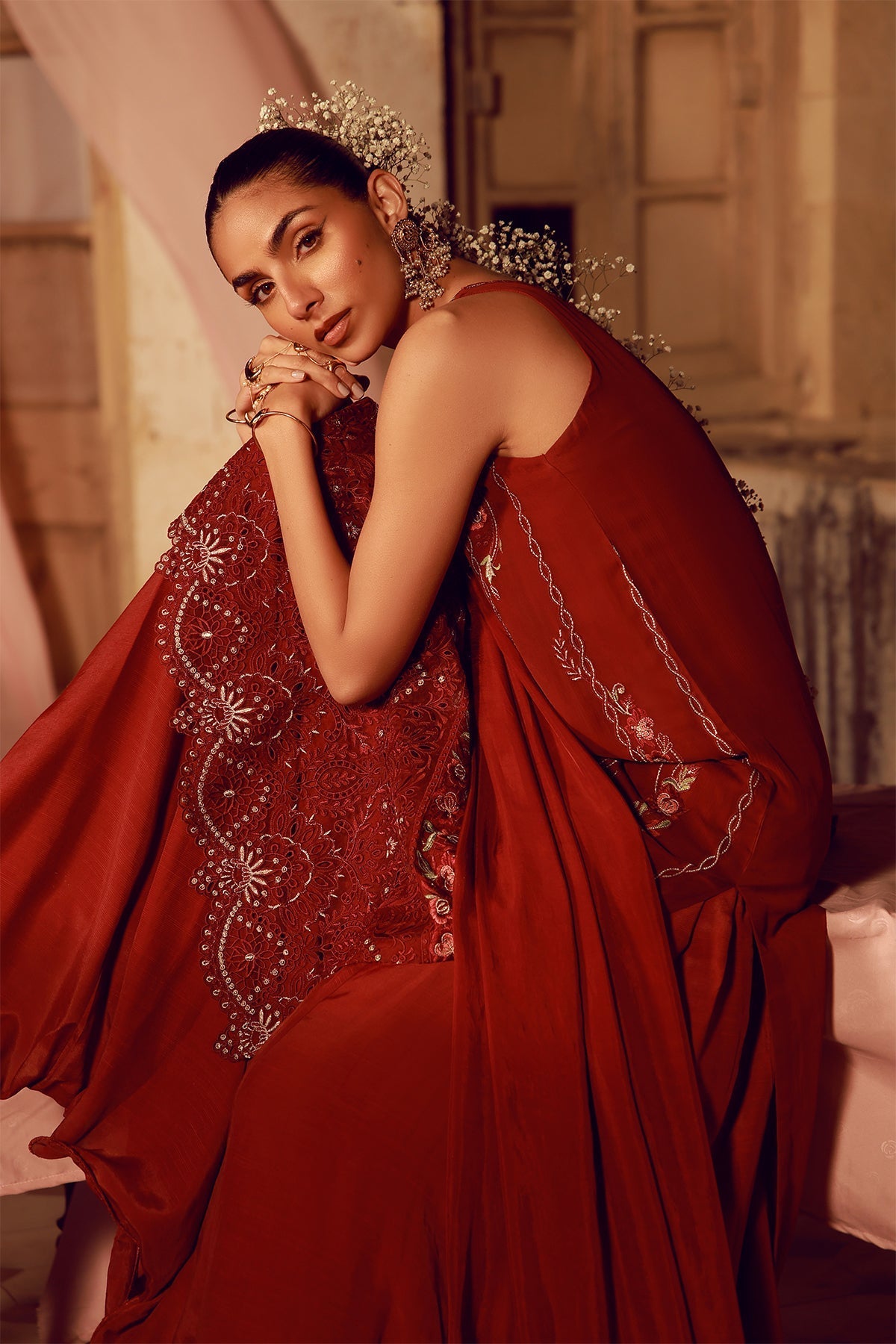 Sahar | Festive Edit 26 | Crimson Carnival - Luxury Dress - available at Maria Faisal in UK and USA.