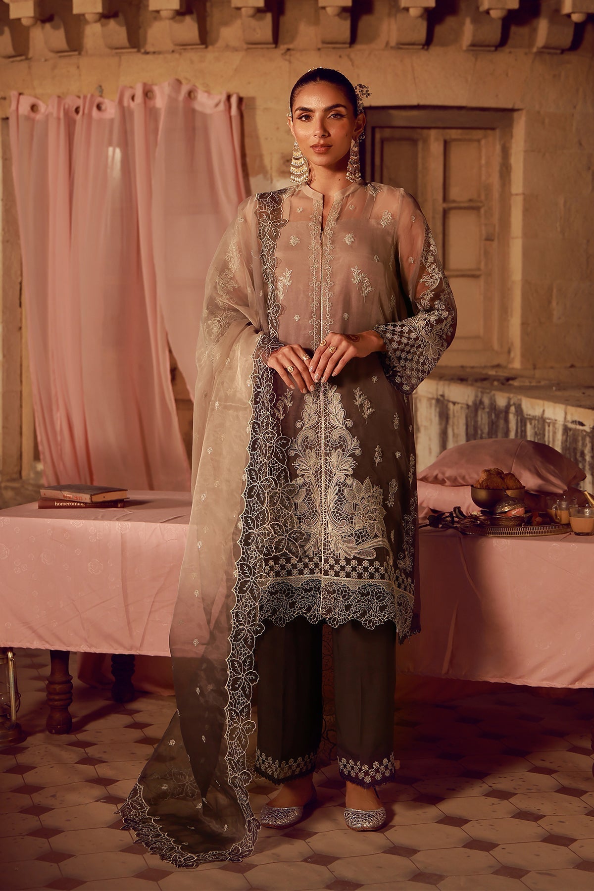 Sahar | Festive Edit 26 | Sepia Soiree - Luxury Dress - available at Maria Faisal in UK and USA.