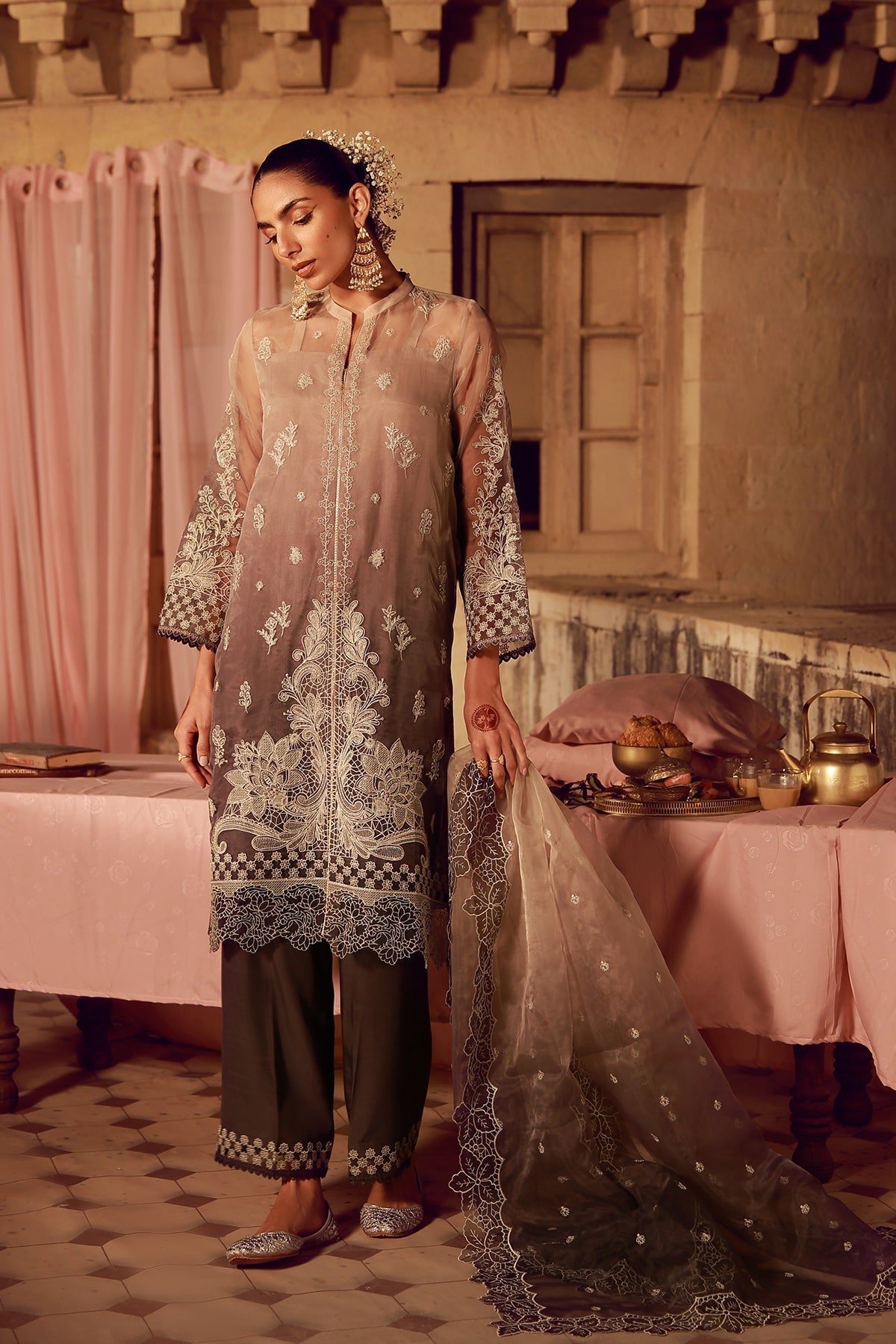Sahar | Festive Edit 26 | Sepia Soiree - Luxury Dress - available at Maria Faisal in UK and USA.