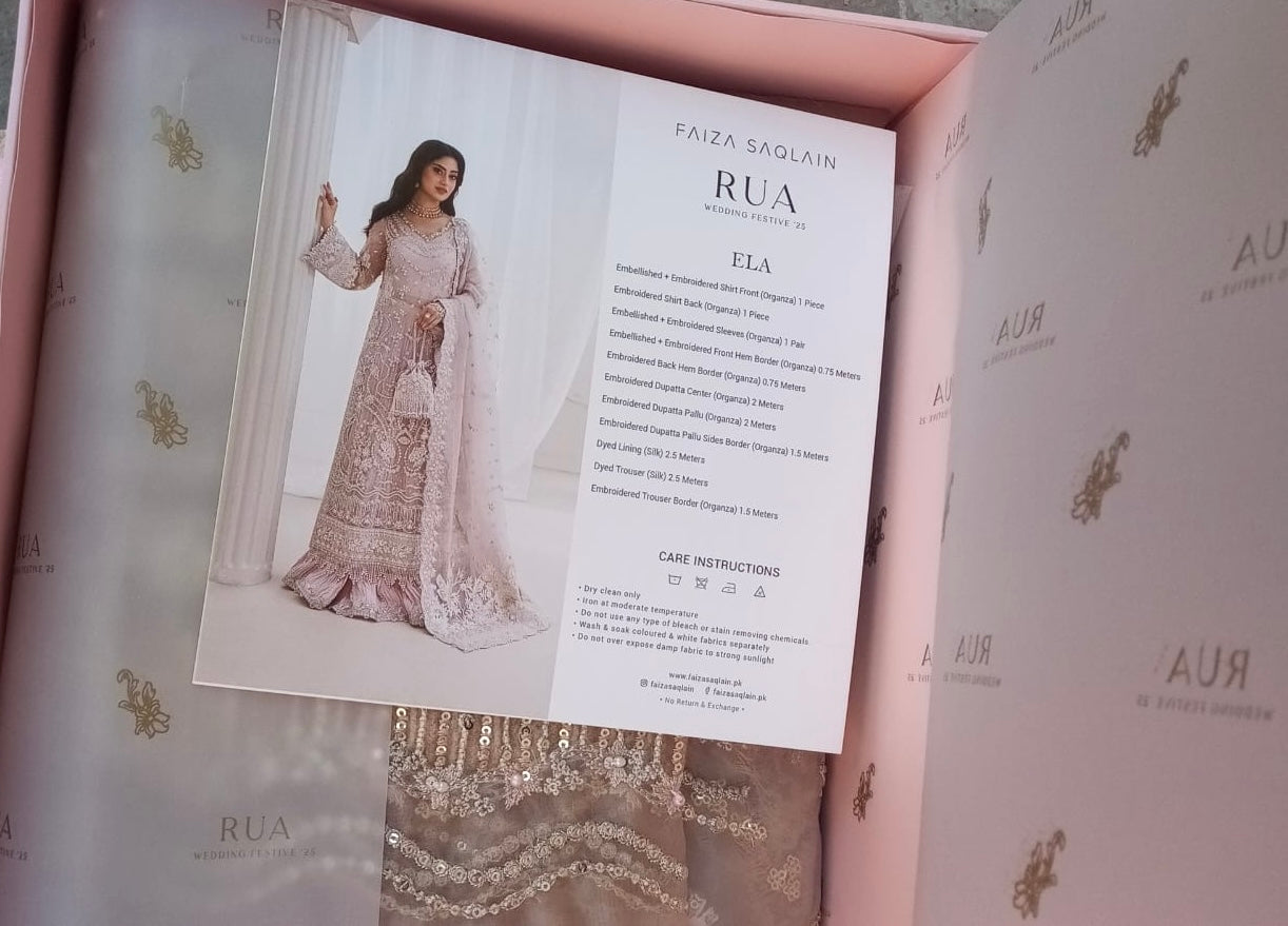 Blush Pink Embroidered Organza Long Shirt with Crushed Sharara - Faiza Saqlain | Rua Wedding Formals | Ela