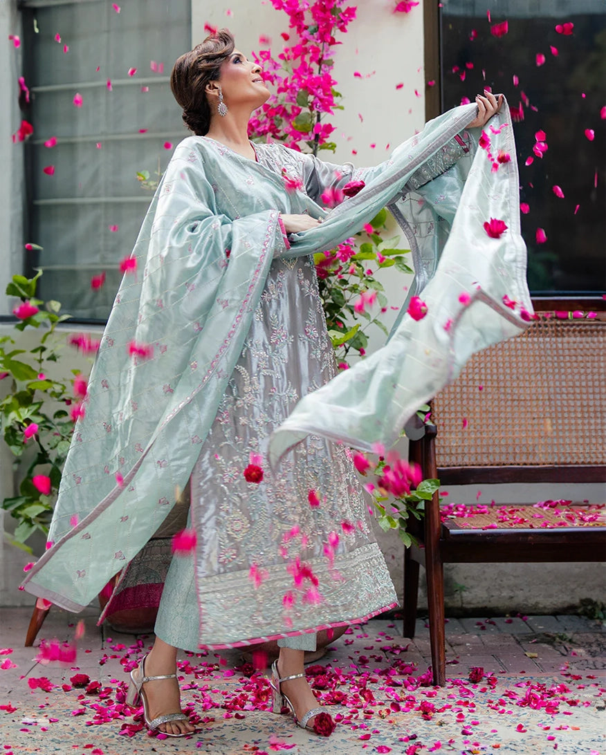 Mushq | Sunehri Lama Silk | Resham - Formal Dress - available at Maria Faisal in UK and USA.