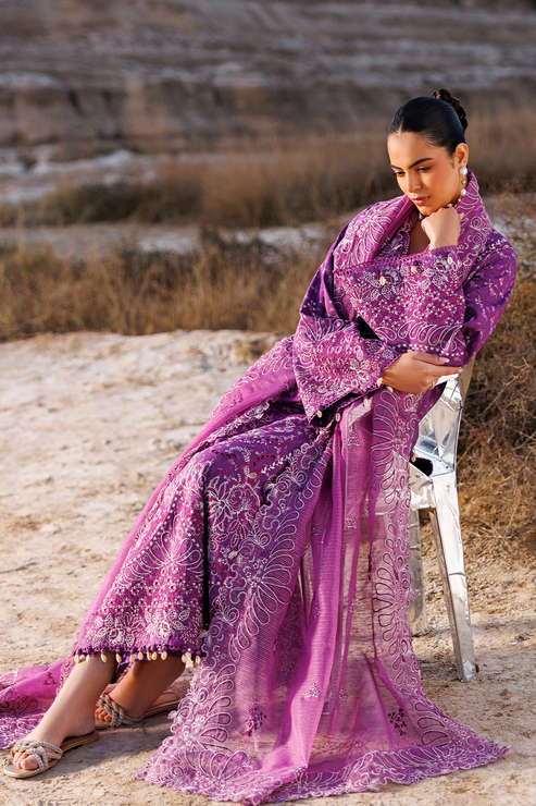 Emaan adeel | Sunlit Groove Luxury Lawn 26 | FLORAL FRENZY - Luxury Dress - available at Maria Faisal in UK and USA.