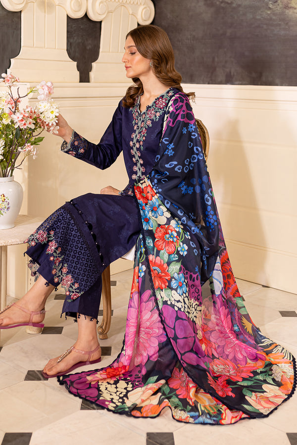 Farasha | Seraya Lawn 24 | INDIGO - Designer Dress with Intricate embroidery and embellishments. Shop elegent wedding dress at Maria Faisal.