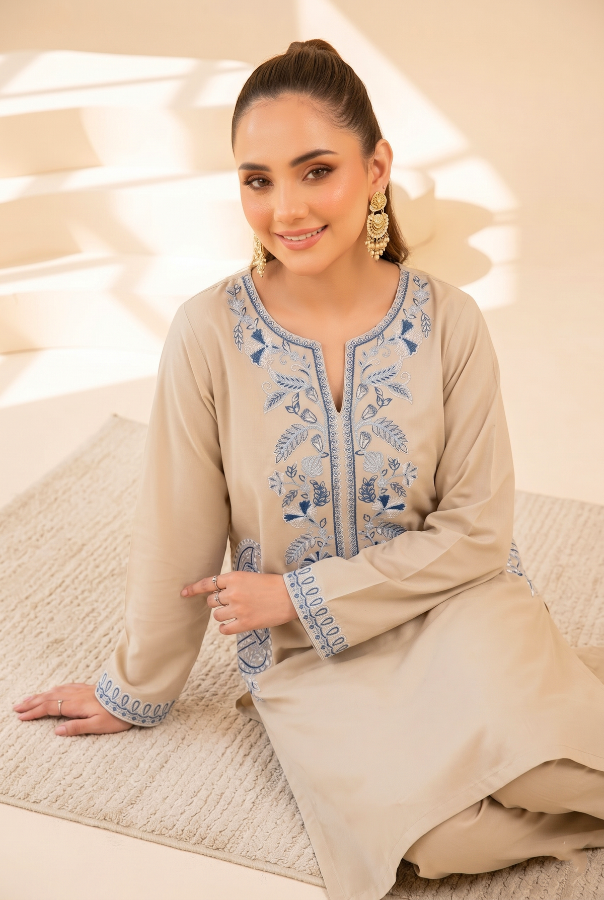 Faiza Faisal | FNF Cords Edit |BEIGE COBALT - Casual Dress - available at Maria Faisal in UK and USA.