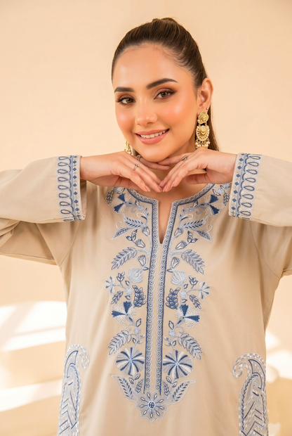 Faiza Faisal | FNF Cords Edit |BEIGE COBALT - Casual Dress - available at Maria Faisal in UK and USA.
