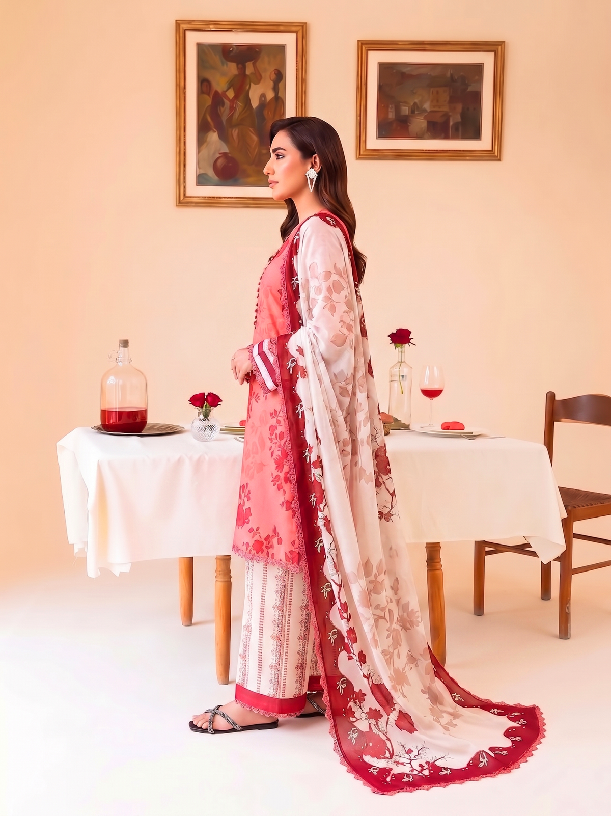 Faiza Faisal | FNF Printed Lawn | CORAL ROSE - Casual Dress - available at Maria Faisal in UK and USA.