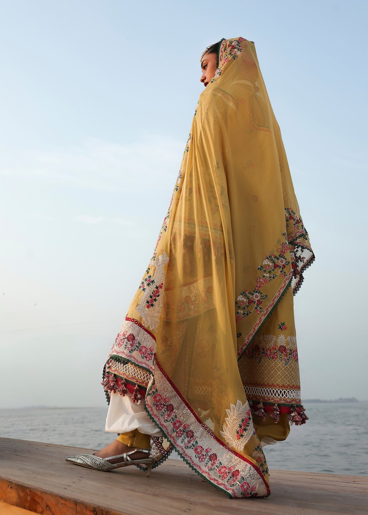 Hussain Rehar | Kalabagh Luxury Lawn 26 | Ochre - Luxury Dress - available at Maria Faisal in UK and USA.