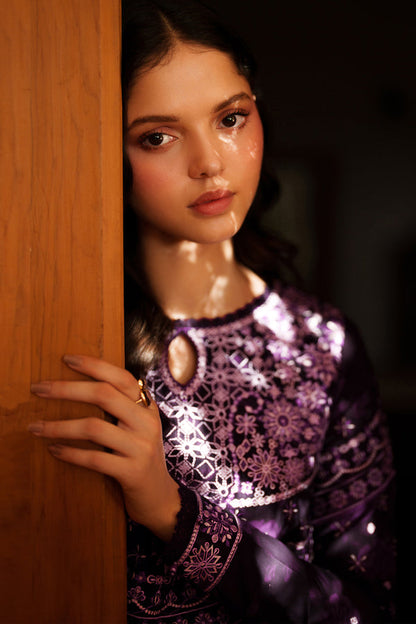 Farasha | Meline Premium Viscose 25 | Plum Powder - Luxury Dress - available at Maria Faisal in UK and USA.