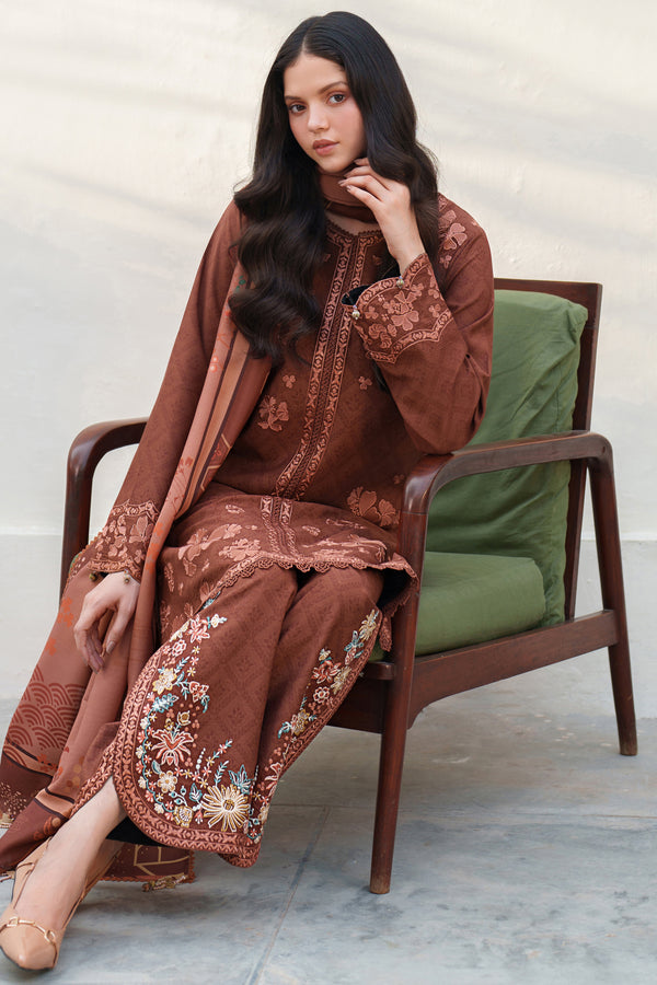 Farasha | Meline Premium Viscose 25 | Brown Clay - Luxury Dress - available at Maria Faisal in UK and USA.