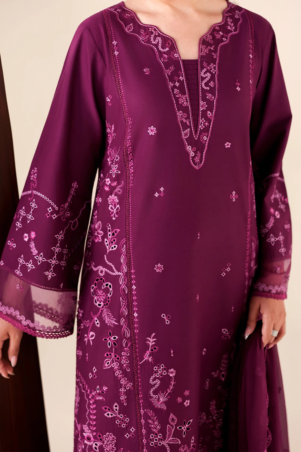 Azure | Luxury Lawn 26 | Grovy Garnet - Luxury Dress - available at Maria Faisal in UK and USA.