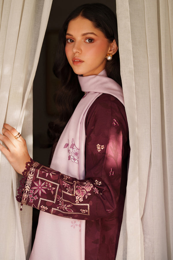 Farasha | Meline Premium Viscose 25 | Mauve Cream - Luxury Dress - available at Maria Faisal in UK and USA.