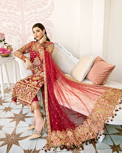 Gulaal | Wedding Formals | Rouge Embroidered Net 3-Piece Suit WS-06 - Designer Dress with Intricate embroidery and embellishments. Shop elegent wedding dress at Maria Faisal.