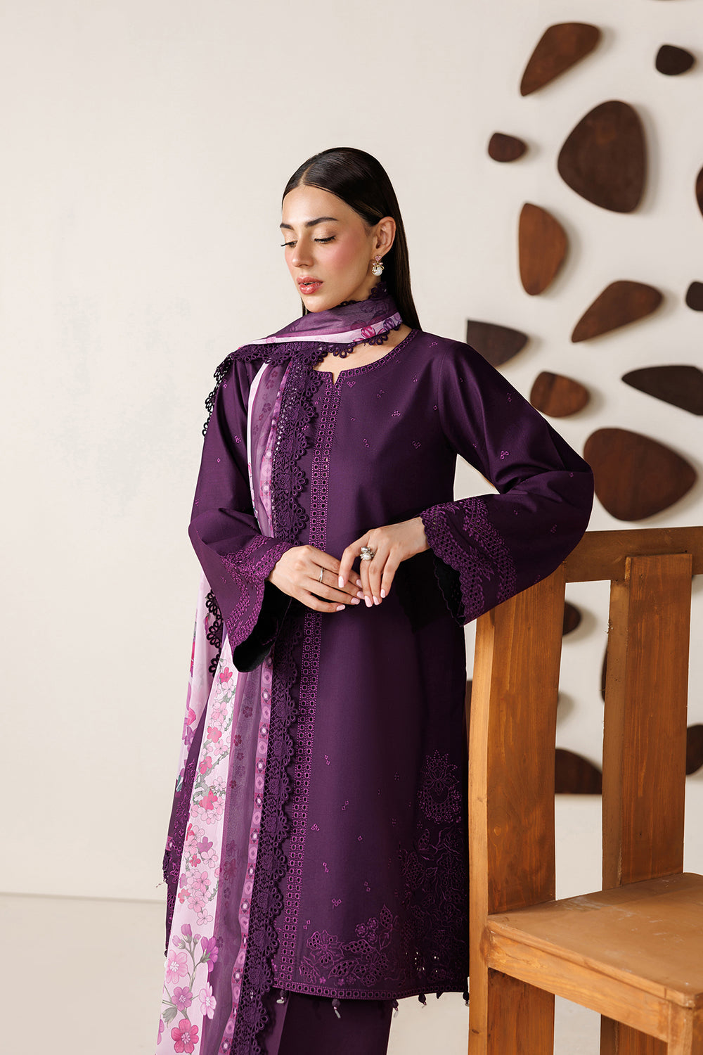 Farasha | Summer Melody 26 | VIOLET PLUM - Casual Dress - available at Maria Faisal in UK and USA.