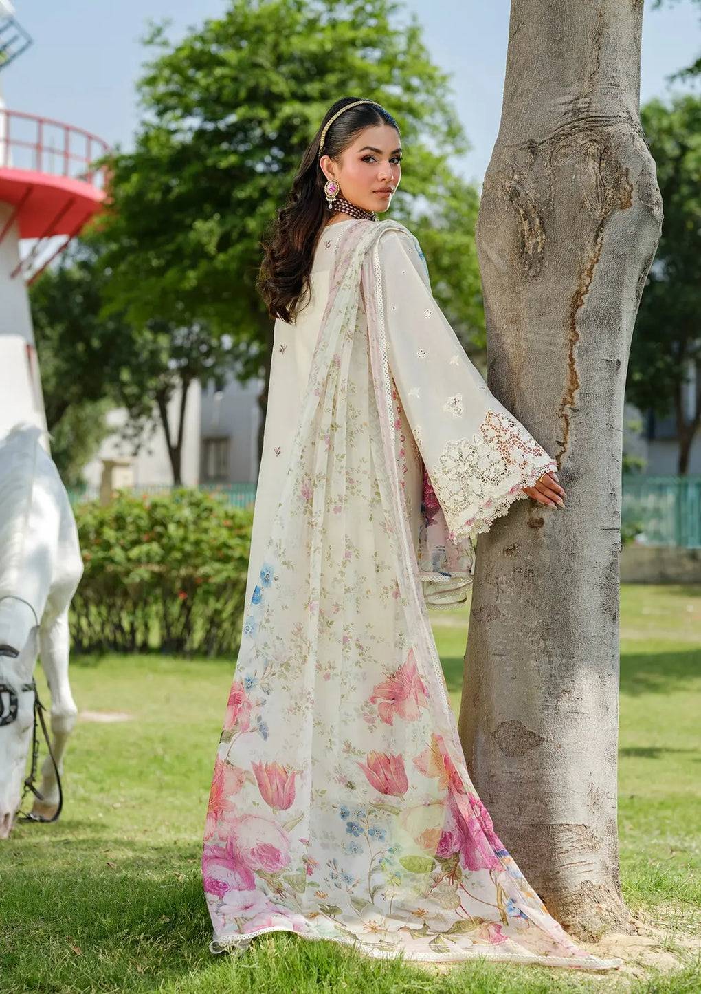 Elaf Premium | Luxury Lawn 25 | ELH-7A WHITE EMPRESS by Maria Faisal - Registered Vendor of : Elaf Premium - type : Ladies Clothes - 100% original wedding dresses