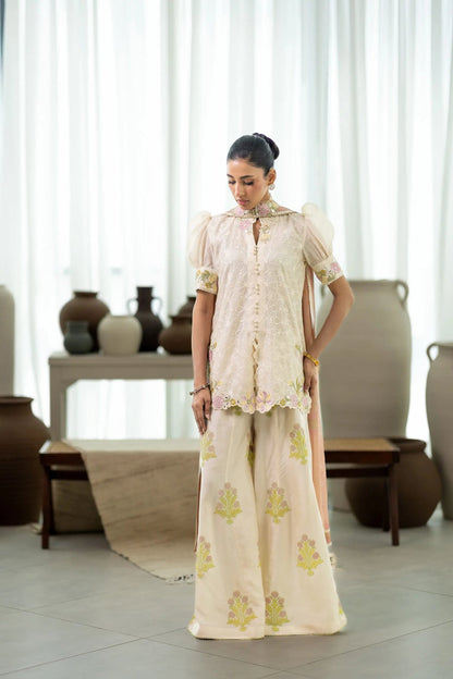 Wahaj M Khan | Sanam Luxe | Ivory Fleur Sanam - Luxury Dress - available at Maria Faisal in UK and USA.