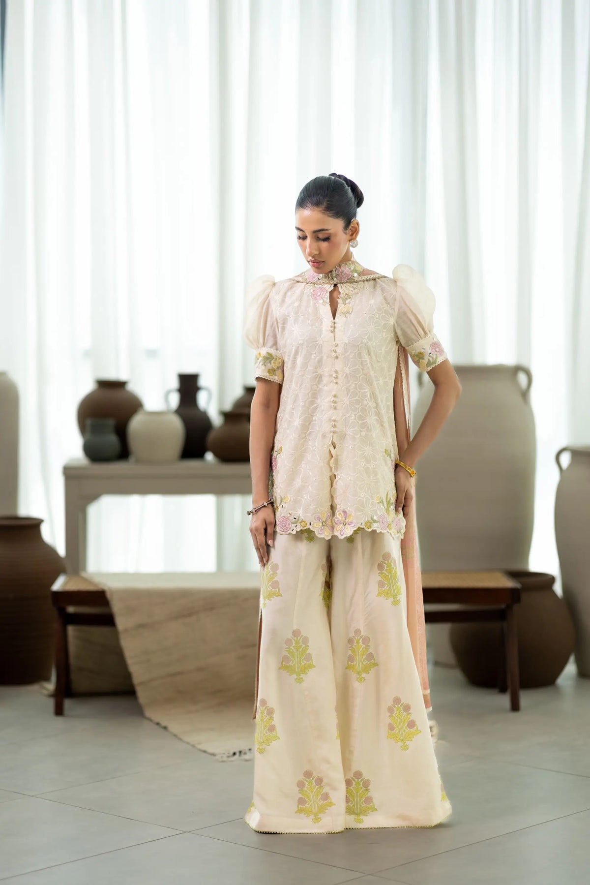 Wahaj M Khan | Sanam Luxe | Ivory Fleur Sanam - Luxury Dress - available at Maria Faisal in UK and USA.
