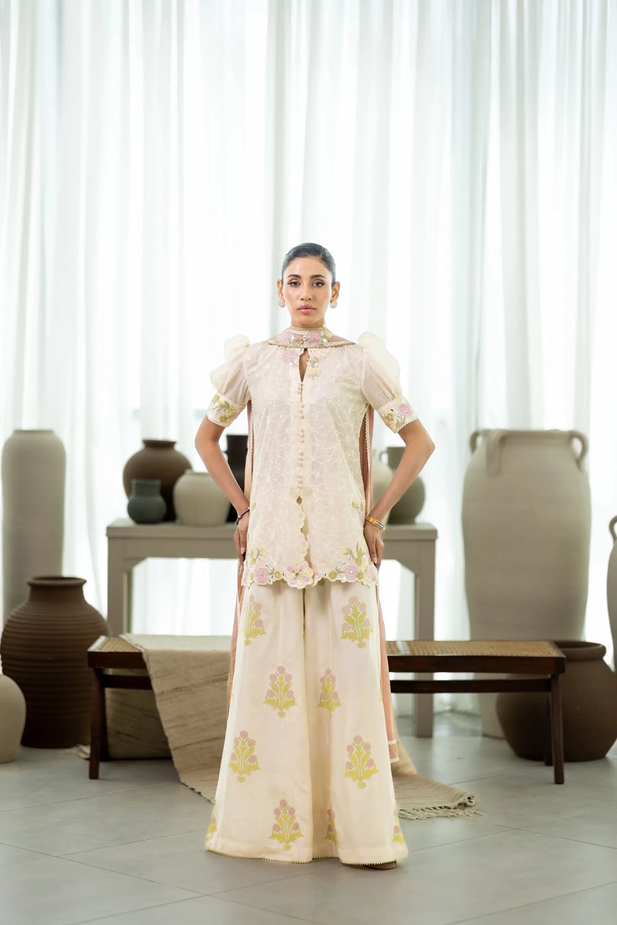 Wahaj M Khan | Sanam Luxe | Ivory Fleur Sanam - Luxury Dress - available at Maria Faisal in UK and USA.