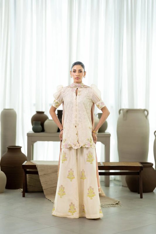 Wahaj M Khan | Sanam Luxe | Ivory Fleur Sanam - Luxury Dress - available at Maria Faisal in UK and USA.