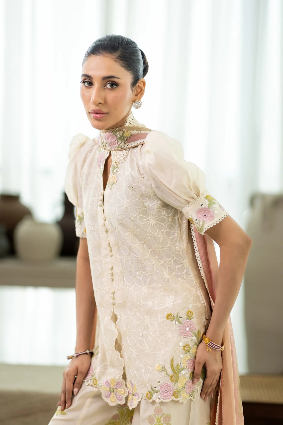 Wahaj M Khan | Sanam Luxe | Ivory Fleur Sanam - Luxury Dress - available at Maria Faisal in UK and USA.