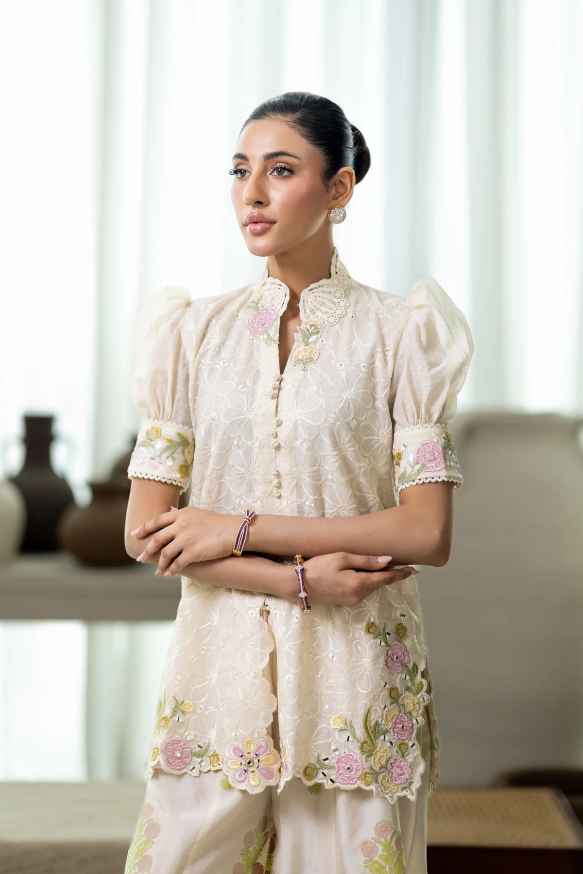 Wahaj M Khan | Sanam Luxe | Ivory Fleur Sanam - Luxury Dress - available at Maria Faisal in UK and USA.