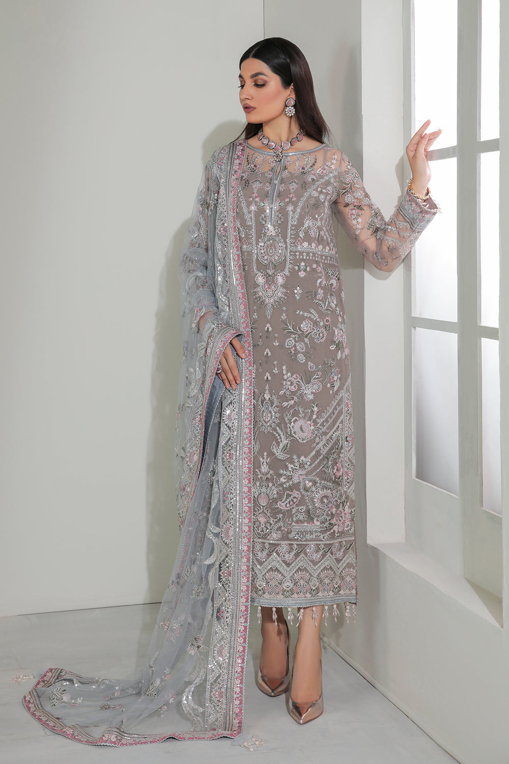 Baroque | Formals Collection | EMBROIDERED NET UF-184 - Formal Dress - available at Maria Faisal in UK and USA.