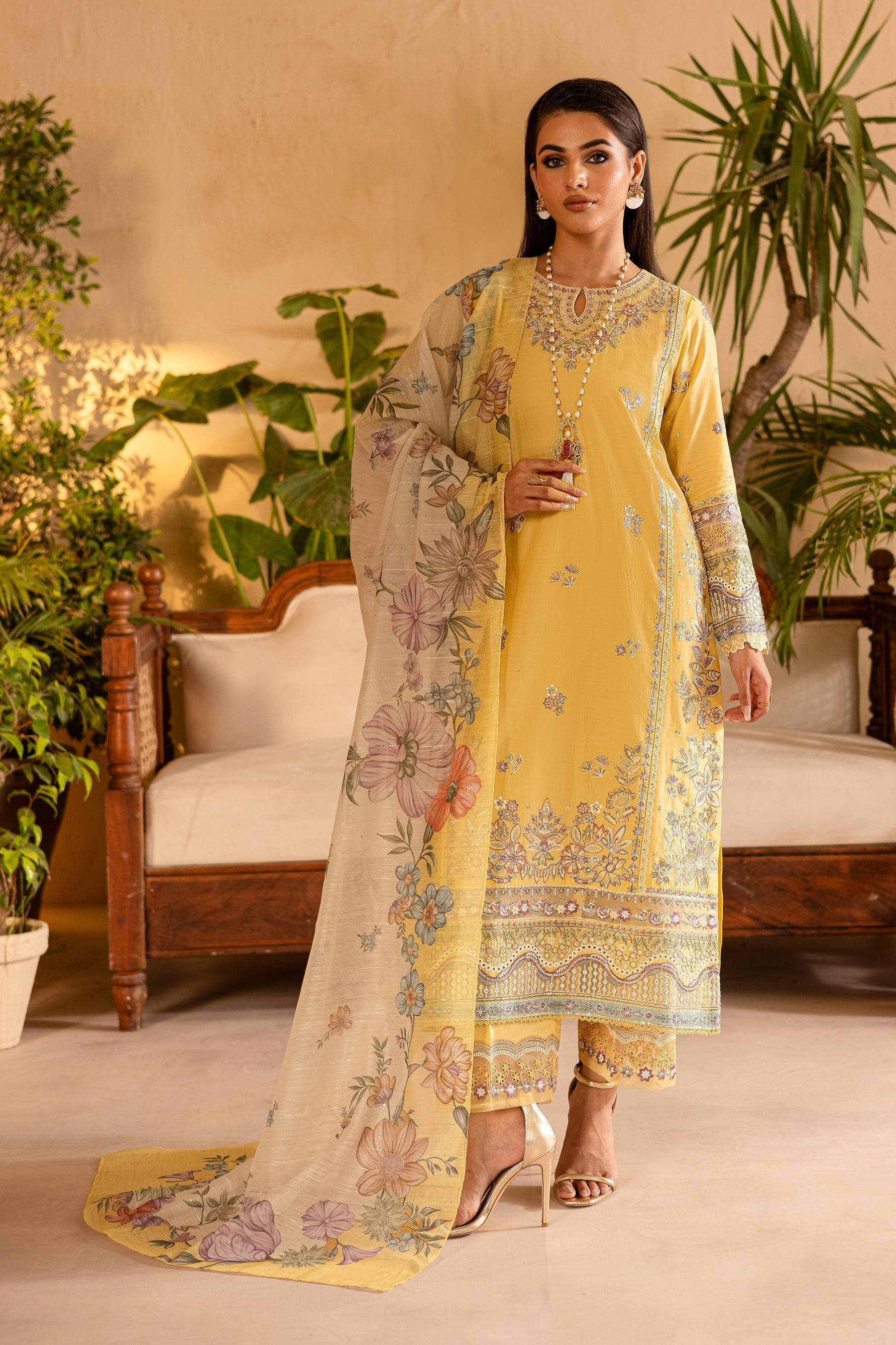 Batik | Nyra Embroidered Summer Solids | Maize by Maria Faisal - Registered Vendor of : Batik - type : Ladies Clothes - 100% original wedding dresses