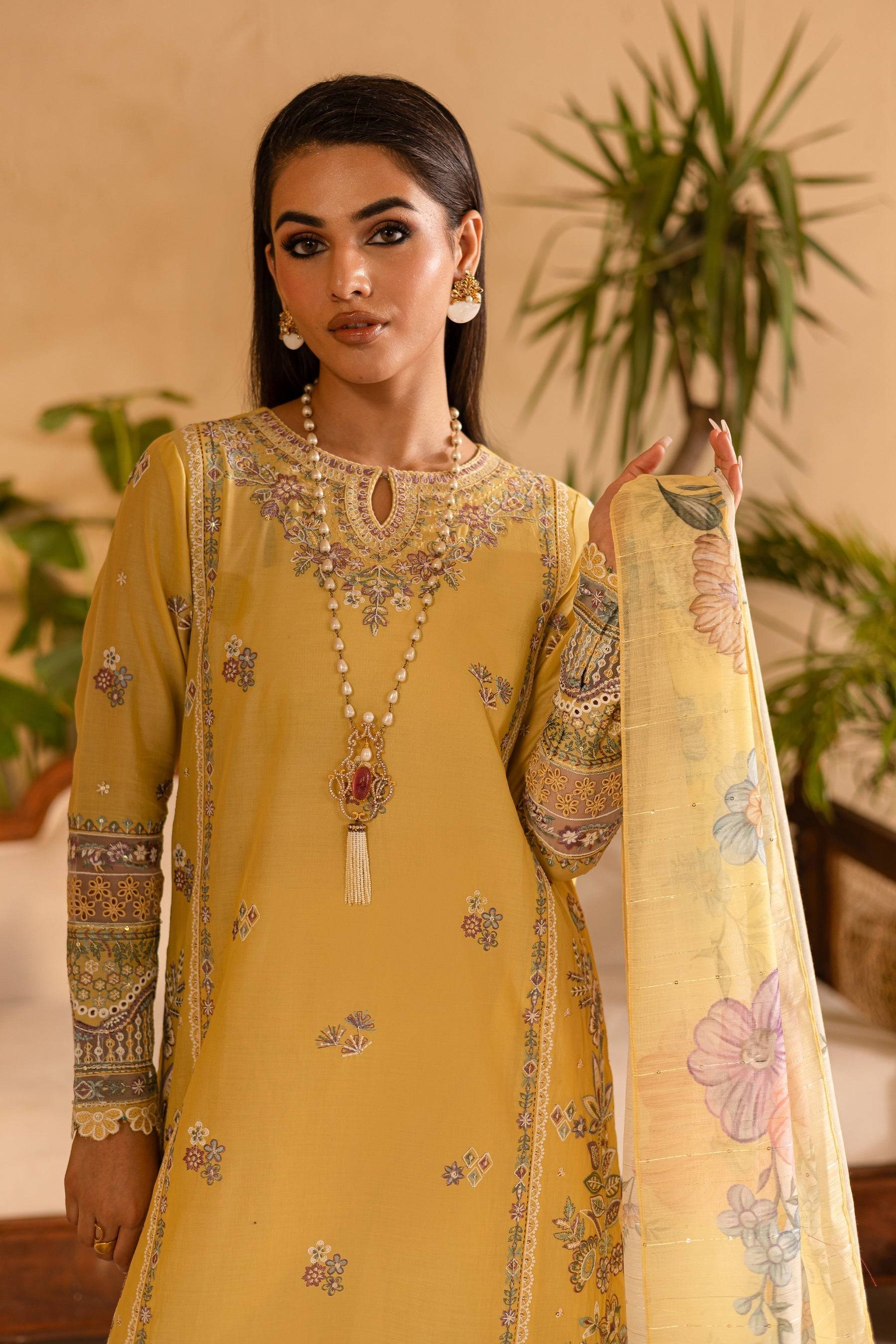 Batik | Nyra Embroidered Summer Solids | Maize by Maria Faisal - Registered Vendor of : Batik - type : Ladies Clothes - 100% original wedding dresses