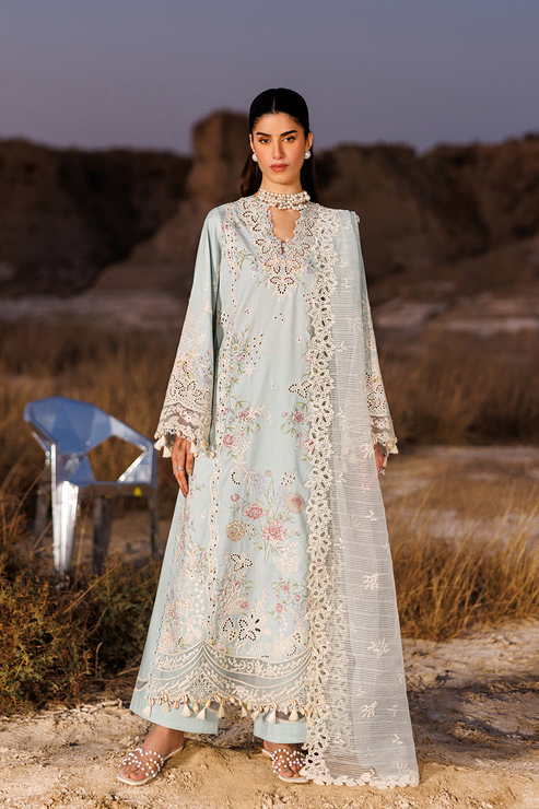 Emaan adeel | Sunlit Groove Luxury Lawn 26 | MORNING DEW - Luxury Dress - available at Maria Faisal in UK and USA.