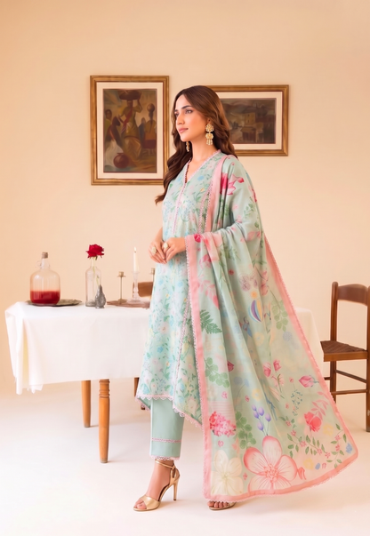 Faiza Faisal | FNF Printed Lawn | MINT DAISY - Casual Dress - available at Maria Faisal in UK and USA.