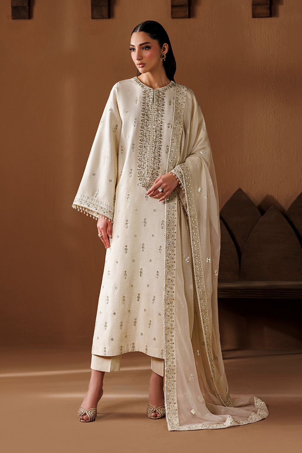 Baroque | Formals Collection | EMBROIDERED RAW SILK UF-4434 - Formal Dress - available at Maria Faisal in UK and USA.